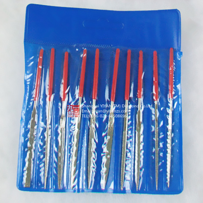 

10pcs Assorted 2mm dia 100mm length mini diamond coated needle file set with red PVC dipped handles