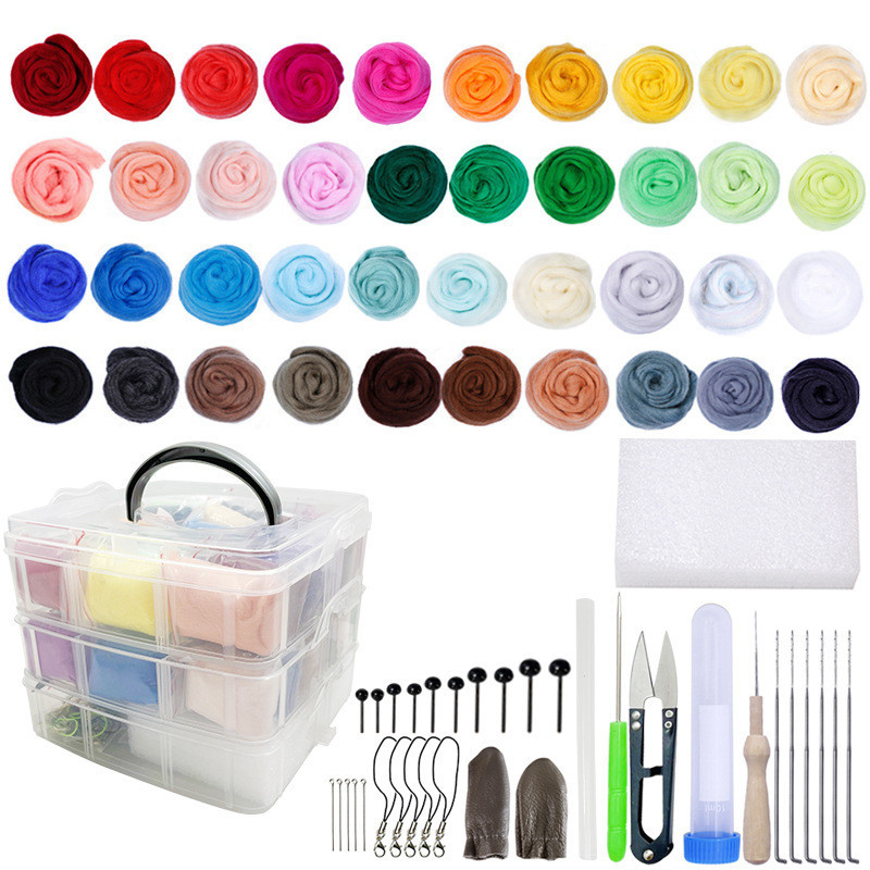 

40 Color Needle Felting Kit Basic Wool Felting Tools Handmade Felt Needle Set DIY Wool Felting Fabric Materials Accessories