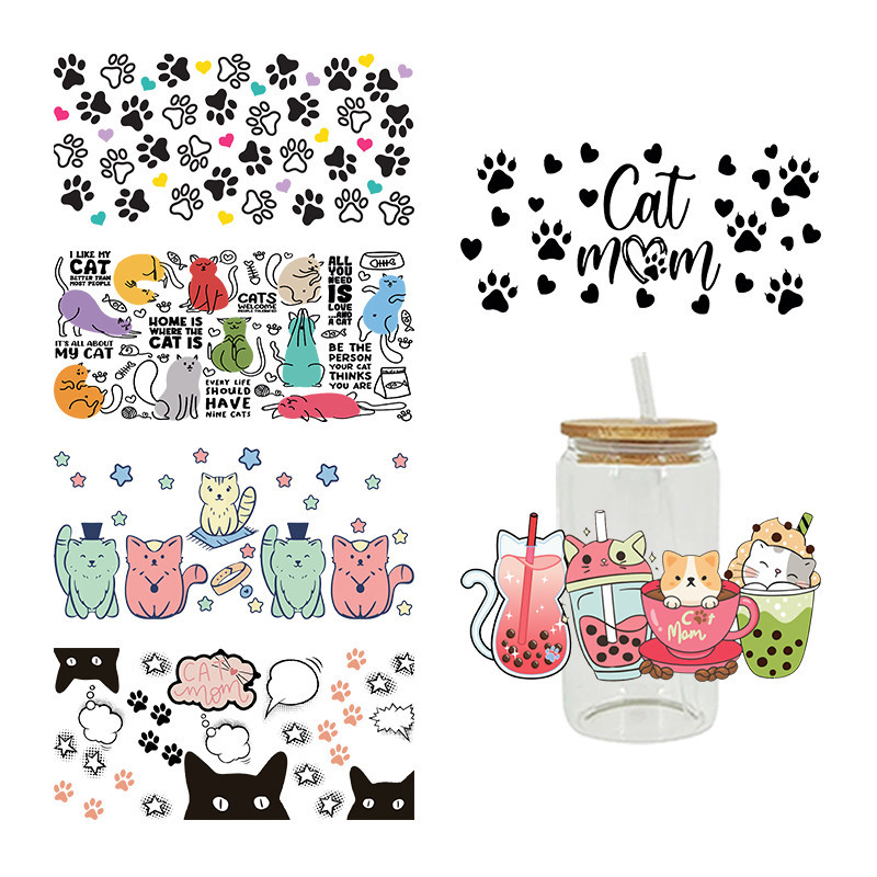 

Sticker Cat heme For The 16oz Libbey Glasses Wraps Cup Can DIY Waterproof Easy To Use Custom Decals D8601