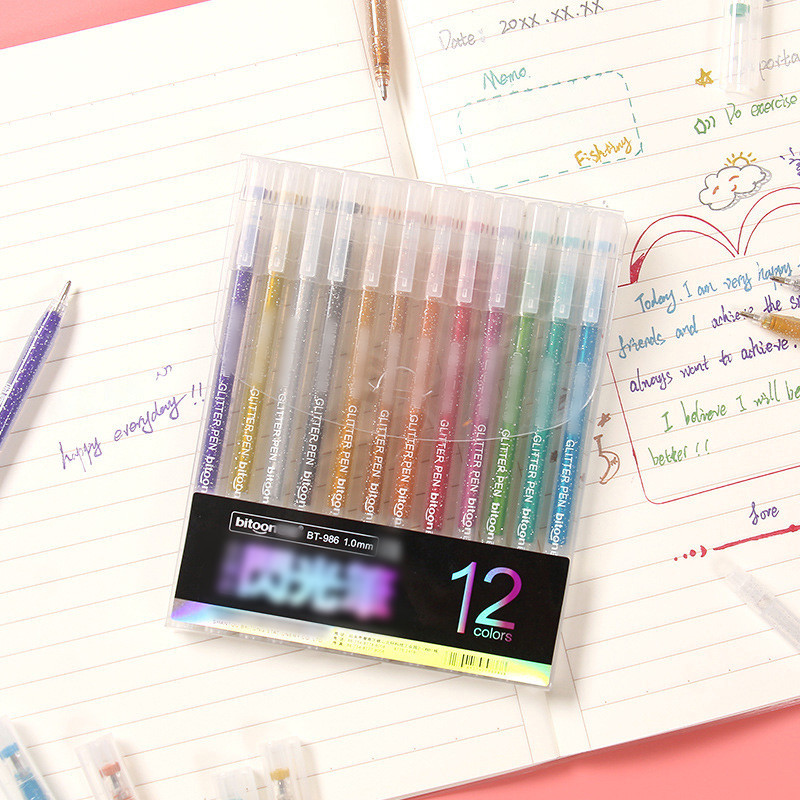 

Pena Glitter Warna Metalik Anak Pena Cat Air Mutiara Lukisan Pena Gel Warna-warni Grafiti