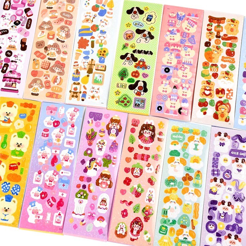 

50pcs/pack Cute Cartoon Pattern Decorative Stationery Self-adhesive Stickers Scrapbooking DIY Diary Custom Colorful Stickers