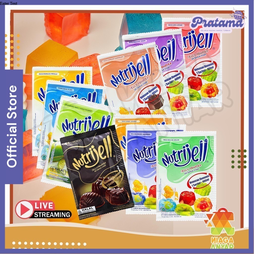 

NA Nutrijell Ekonomis Jelly Powder / Nutrijel Jely Rasa Coklat Buah Kelapa Muda / Tepung Serbuk Bubuk Agar Agar Jeli Puding Kemasan Sachet Instant