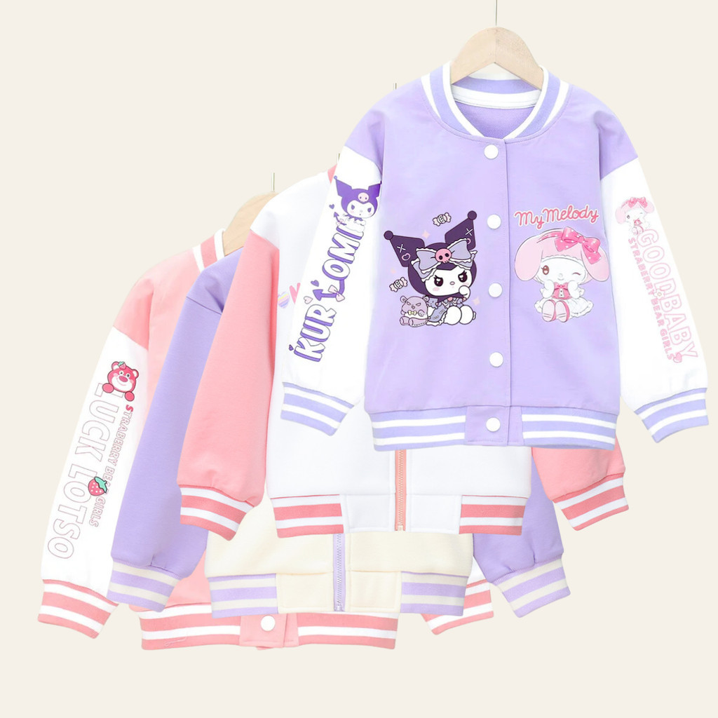 Jaket Hoodie Cinnamoroll Anak Perempuan Cewek Model Jacket Varsity Baseball Umur 1-18 Tahun Import