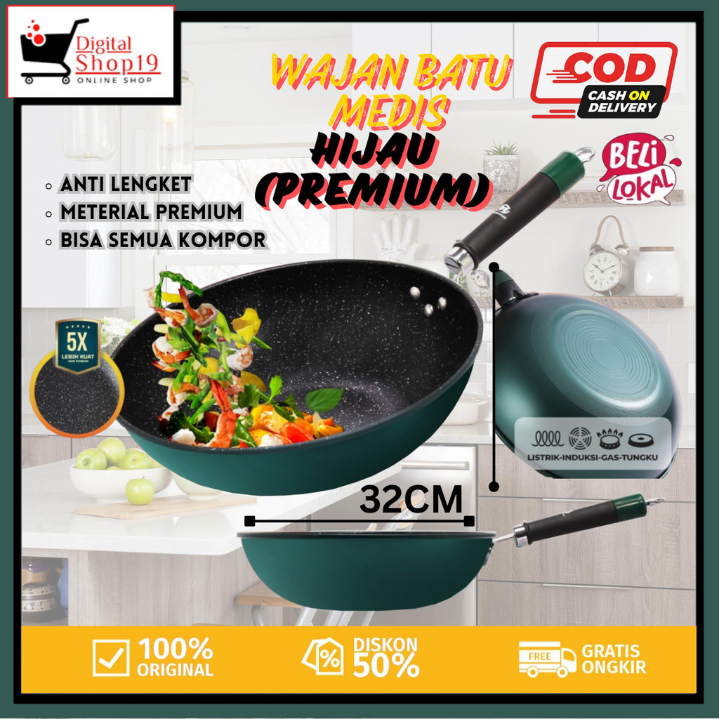 DS.ID COD WAJAN BATU MEDIS BULAT WARNA HIJAU 32CM / WAJAN ANTI LENGKET HIJAU / WAJAN MURAH