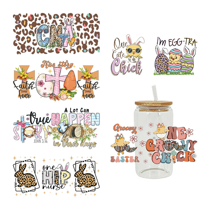 

UVDTF Transfer Sticker Easter Theme For The 16oz Libbey Glasses Wraps Cup Can DIY Waterproof Easy To Use Custom Decals D9693