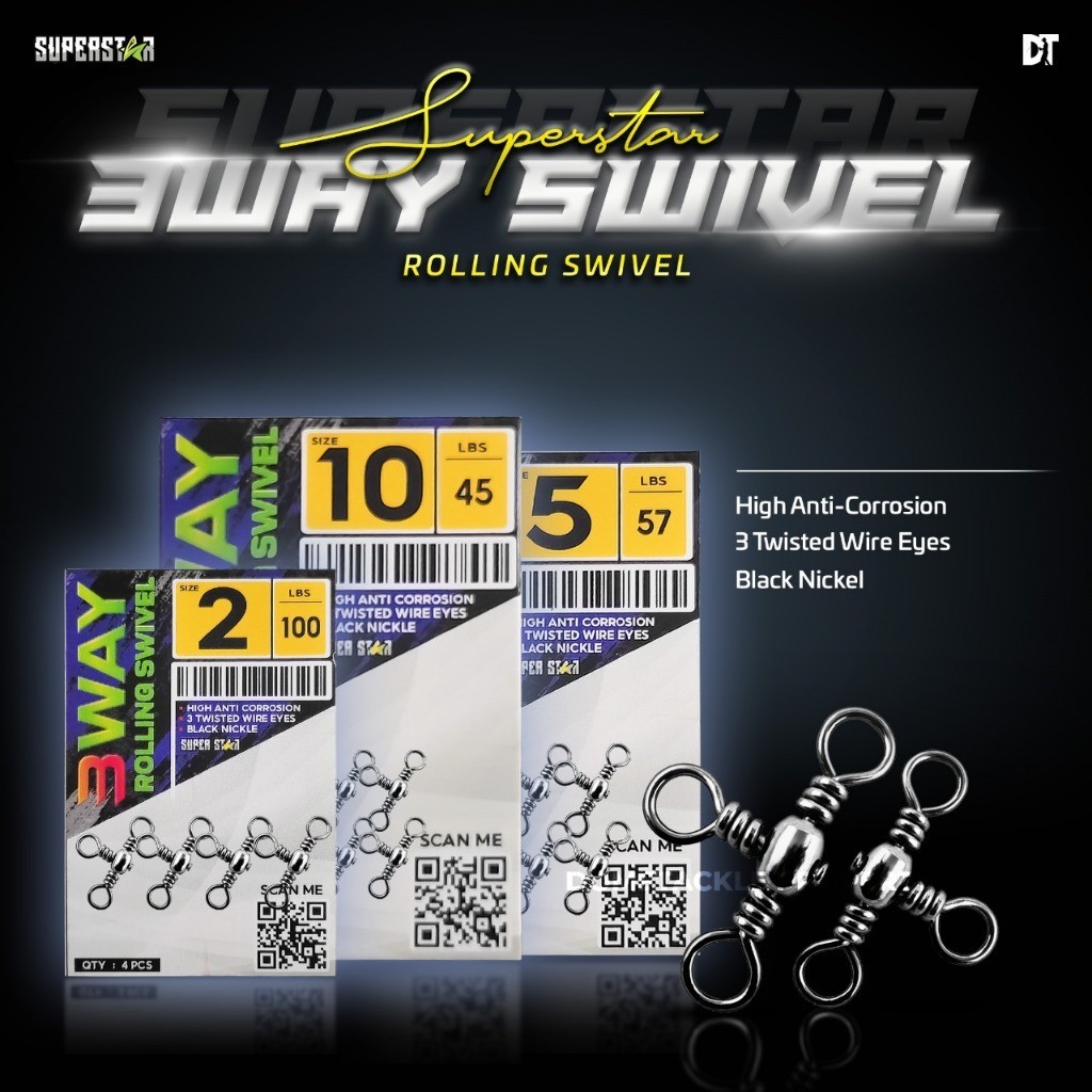Swivel Cabang Tiga T 3 Way Kili Kili Super Star Size 1 2 3 4 5 6 8 10| Three Way Rolling Swivel Caba
