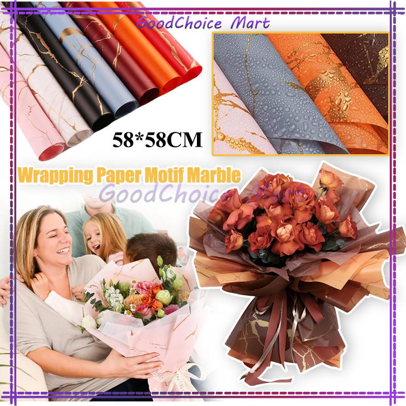 

Marble Cellophane Wrapping Paper Kertas Bunga / Flower Wrapping Paper Golden Marble Cellophane / Bungkus Pembungkus Bouquet Bunga Motif Granit Garis Emas