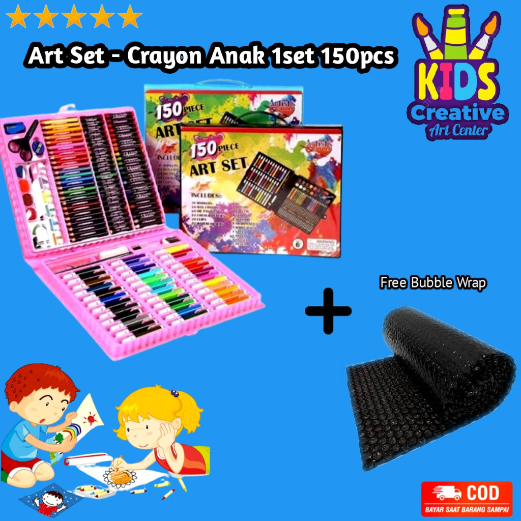

Crayon Anak Set 150 pcs Set Spidol Alat Menggambar Mewarnai Pensil Krayon Set Art Colouring Free Bubble Wrap / M N