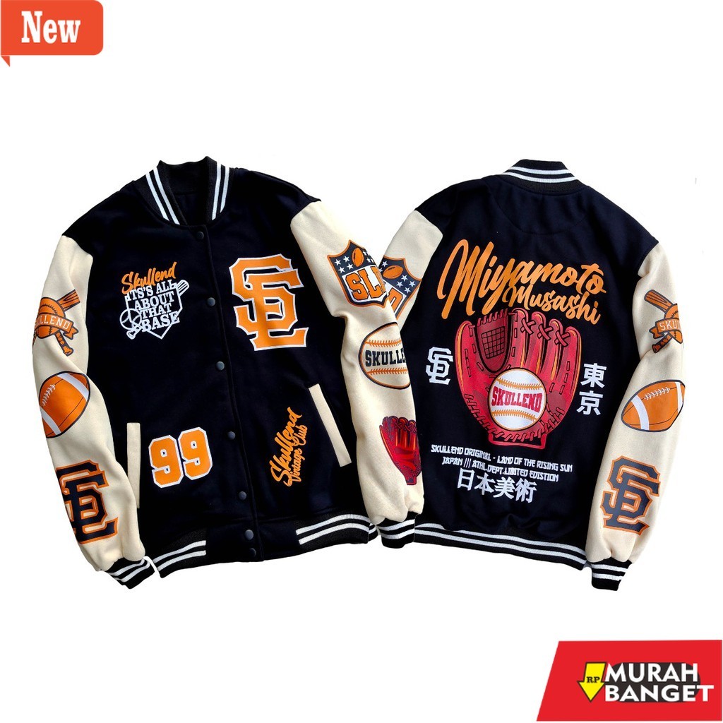 Jaket terbaru yg lagi viral- SKULLEND Jaket Varsity Baseball Pria Wanita - Varsity Jacket Vintage Ba