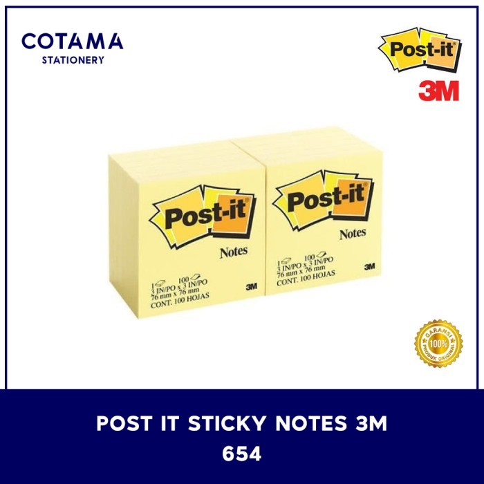 

Sticky Notes Post It 3M 654 Kuning Original - 76 x 76 mm