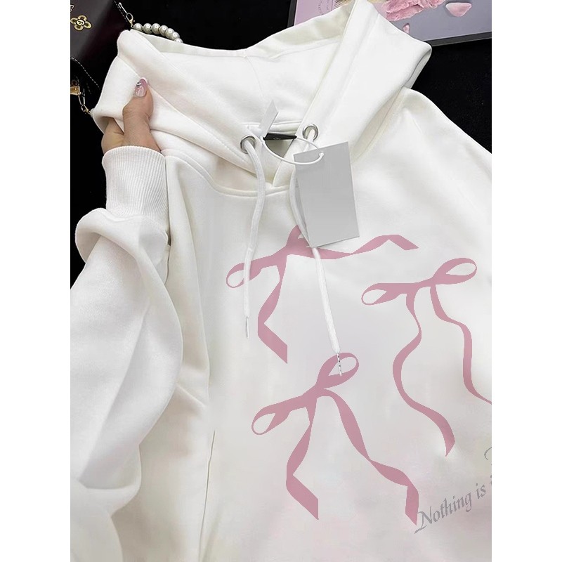 lolashop Forteid Oversize Hoodie Wanita  Korean Style Oversize Hoodie Sweater   (cetakan busur merah