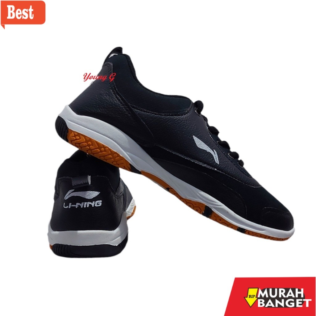 sepatu badminton murah berkualitas Sepatu Pria Badminton 38-44 Lining Solid Hitam Putih Olahraga Li 