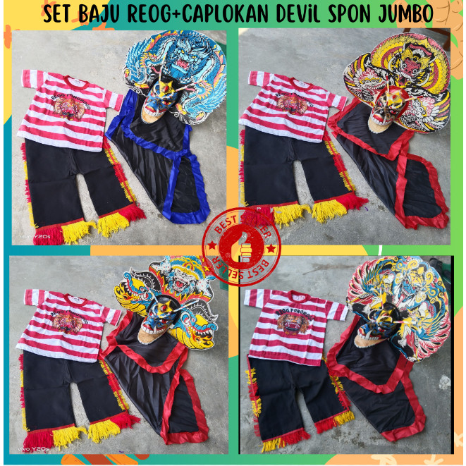 Paket murah set baju reog+barongan caplokan spon jumbo kain panjang jaranan kuda lumping