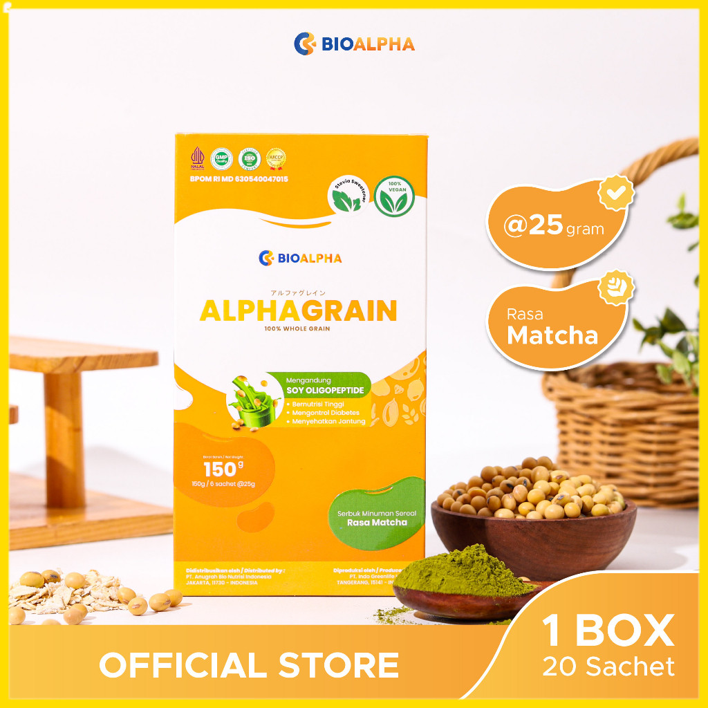 

Alphagrain isi 6 Sachet: Minuman Pengganti makanan untuk diabetsi Rasa Matcha TATASQUIREL