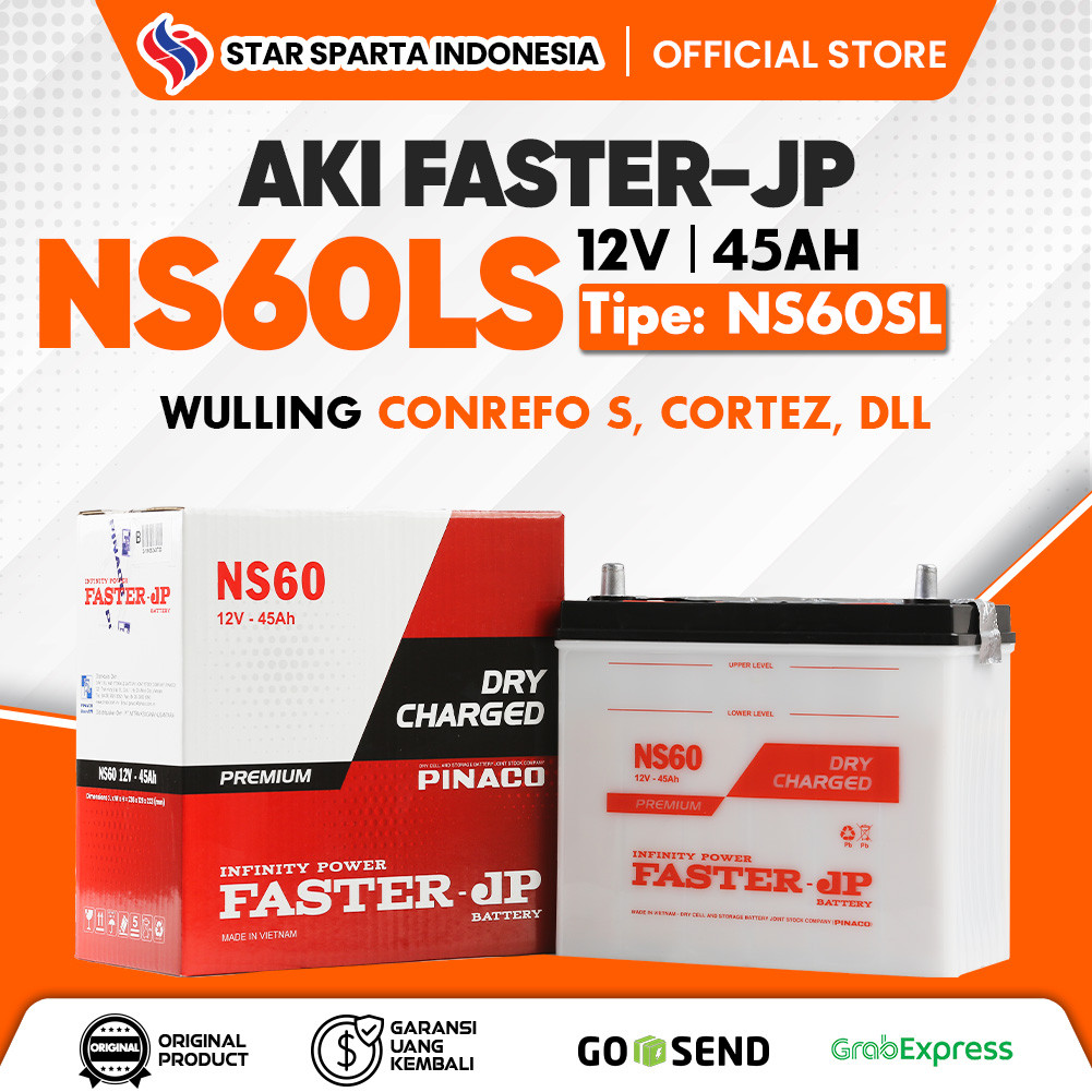 Faster JP - Aki NS60LS 12V 45Ah untuk Wulling Conrefo S, Cortez