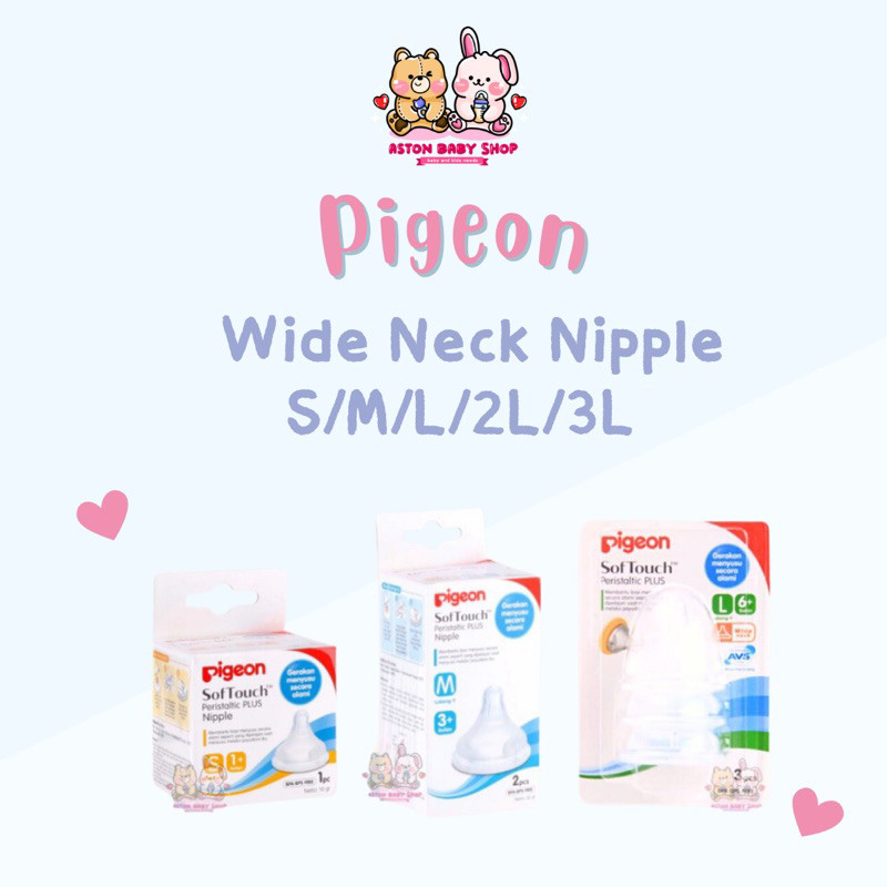 Pigeon WIDE NECK Nipple S/M/L/LL/LLL Soft Touch Peristaltic Plus Dot Bayi Pigeon