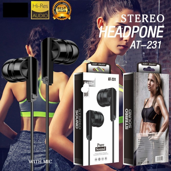 Handsfree AT-231 Bass+ Stereo Earphone Headset Pure Sound Extra Bass