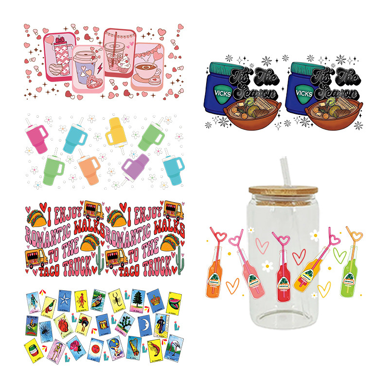 

UV DTF Transfer Sticker For The 16oz Libbey Glasses Wraps Cup Can DIY Waterproof D10995