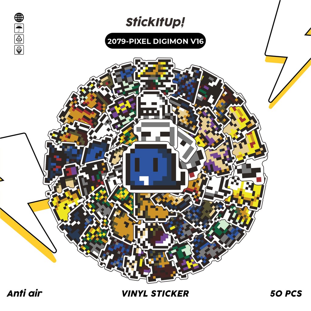 

COD✨ 50 Pcs Stiker Pack PIXEL DIGIMON V16 Lucu Aesthetic Vynil Waterproof untuk Freebies Sticker Buku Journal Casing HP Laptop