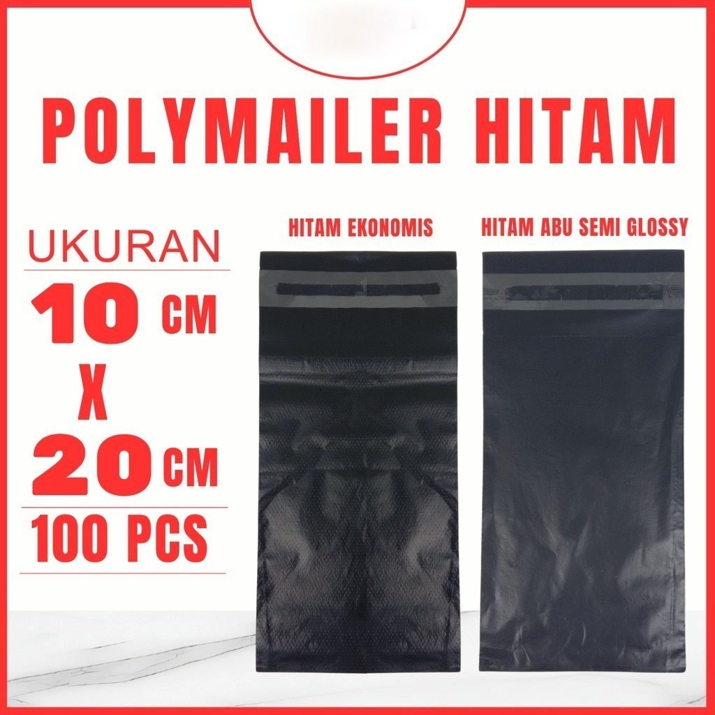 

Kantong Plastik Packing Polymailer Hitam Abu Ekonomis Semi Glossy 10x20 10 x 20 CM Plastik Pembungkus Perekat Peking Paket Online Shop Anti Jebol Rusak Waterproof Multifungsi