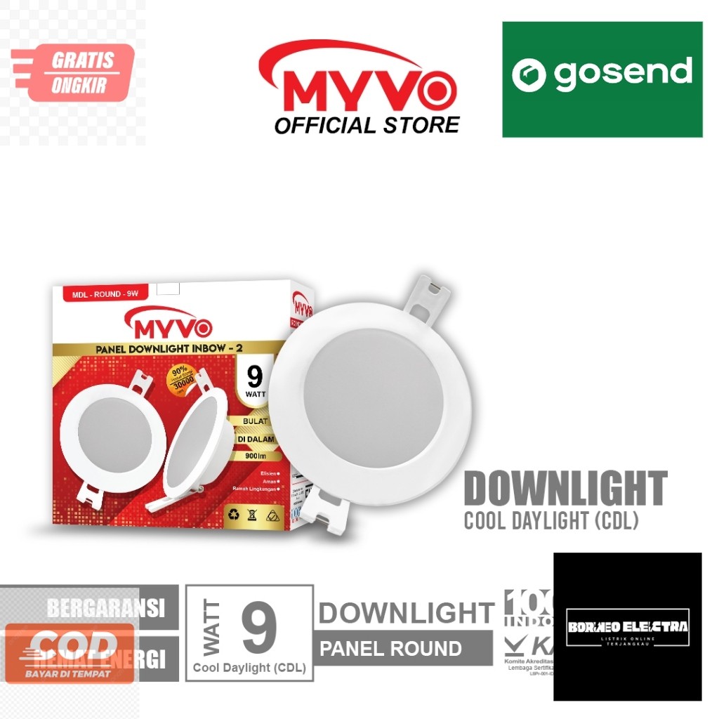 MYVO Lampu LED Downlight 9 Watt Panel Round Inbow Cahaya Putih TERJANGKAU