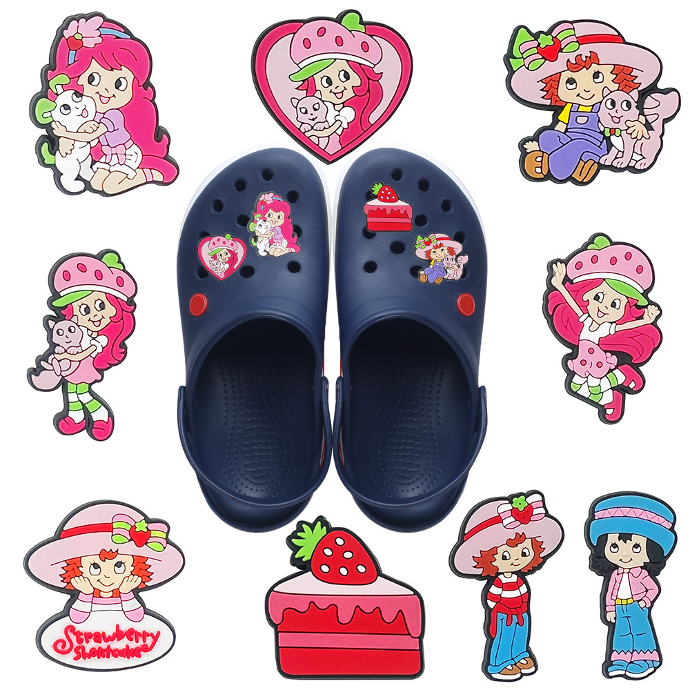 

1-9pcs MINISO Strawberry Girl Shoe Charms Clog Decorations for Accesories Wholesale Boys Girls Kids Christmas Party Gifts