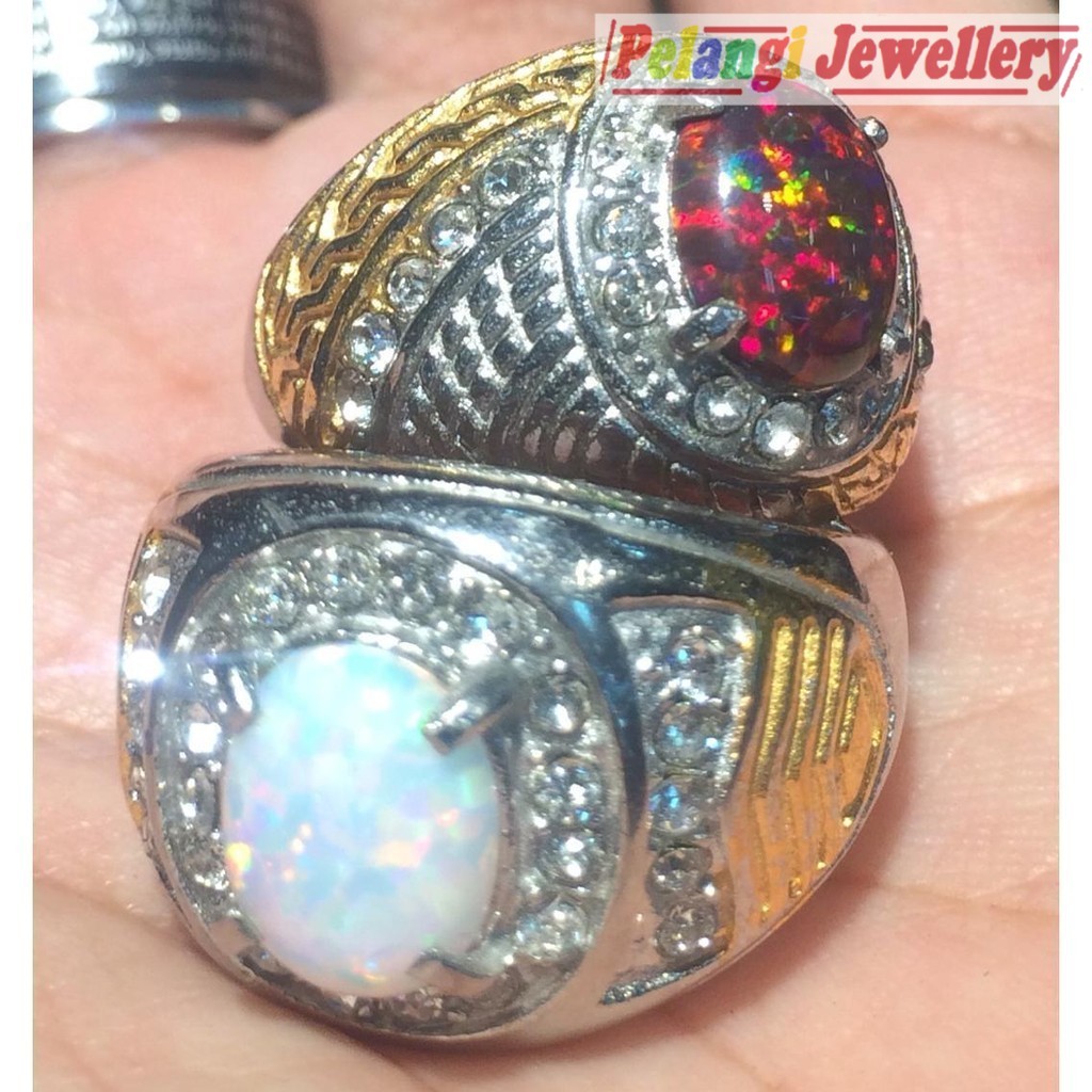 Paket 2 Cincin Titanium Batu Kalimaya Susu Dan Kalimaya Merah HQ