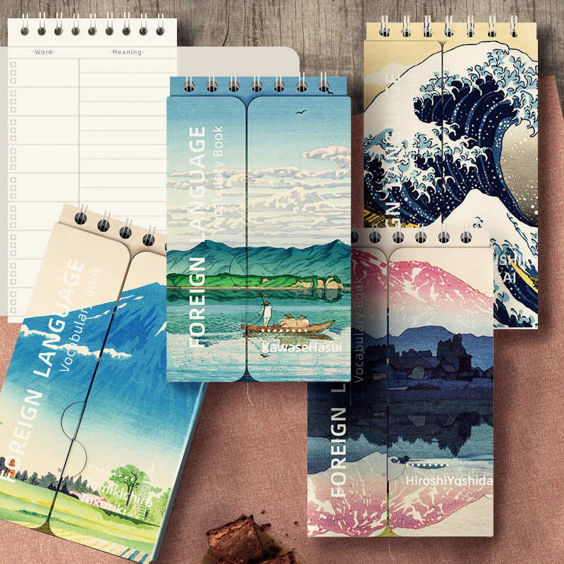 

Portable Mini Notebook Japanese Famous Painting Pocket Spiral Notebook Languages Learning Word Book for School Stationery