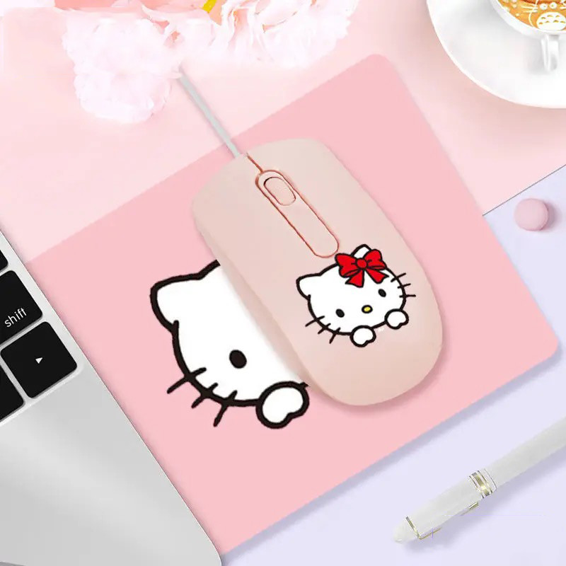 

Sanrio Hello Kitty Mouse Pink Kawaii Hello Kitty Wired Mouse Girls Computer Usb Wired-Mouse Cartoon Anime Office Supplies