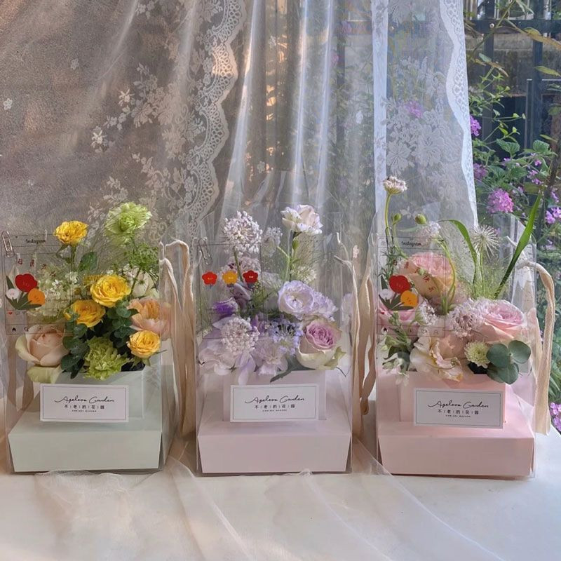 

5pcs Transparent Kotak Bunga Foldable Flower Box Portable Flower Box DIY Gift Box