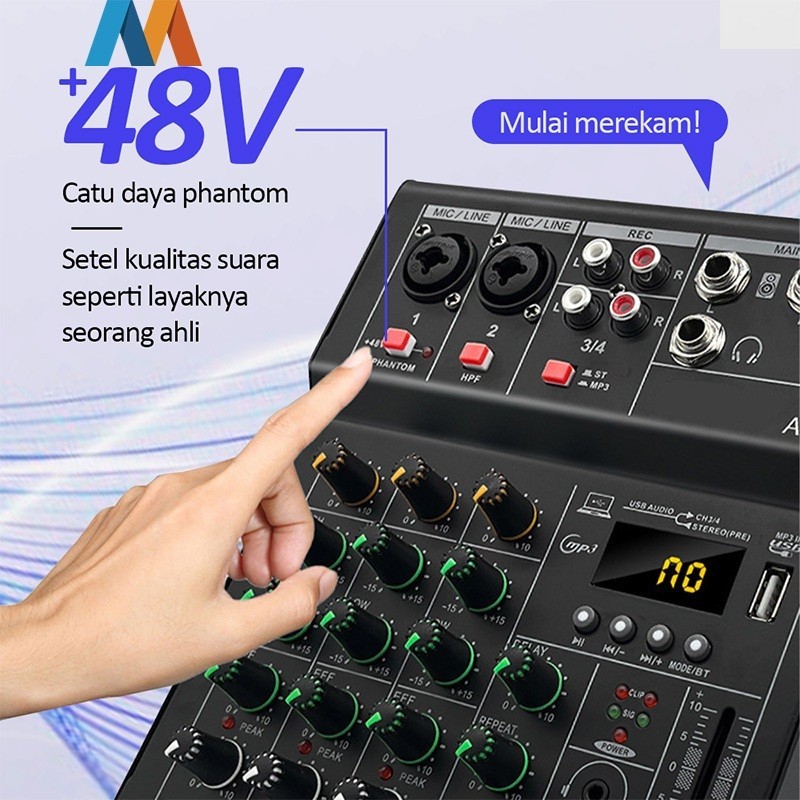 Mukava Pm4 mixer sound audio system Bluetooth dsp USB 4 channel mini audio interface for recording 1