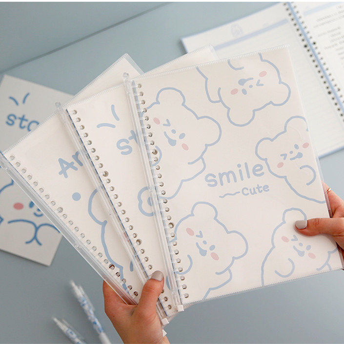 

MINKYS Kawaii Bear Rabbit B5 Refillable Binder Notebook Agenda 30 Sheets Sprial Word Book Gift School Stationery