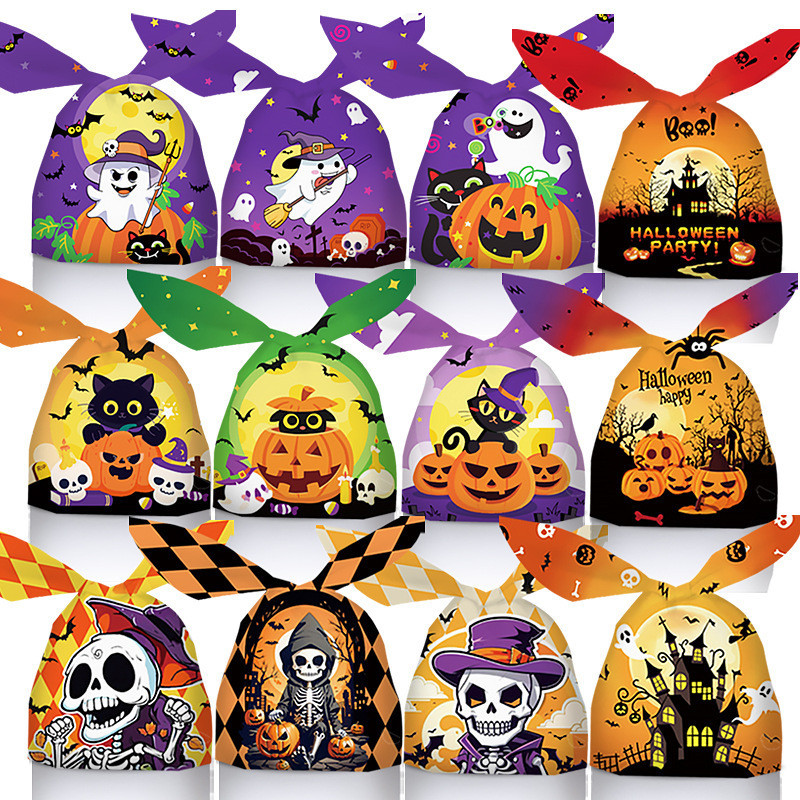 

50PC PLASTIK BUNNY GOODIE BAG IKAT TELINGA KEMASAN KUE PERMEN HAMPERS SOUVENIR MOTIF HALLOWEN HAPPY HALLOWEEN