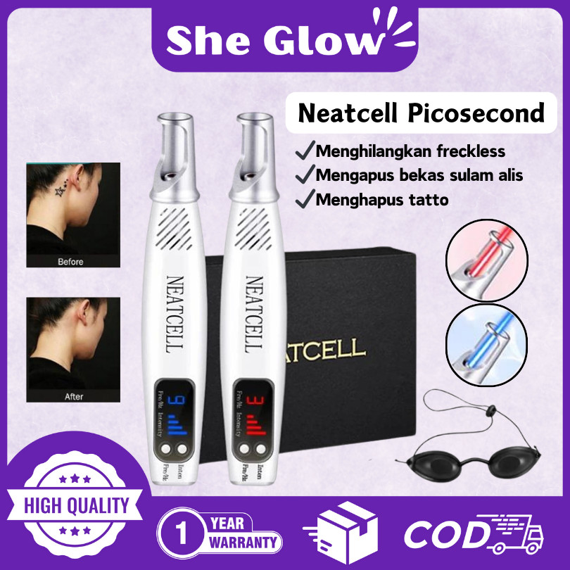 She Glow (GARANSI 1 TAHUN) Neatcell Picosecond Biru Pena Laser Penghapusan Tato Mole Flek Hitam/Frec