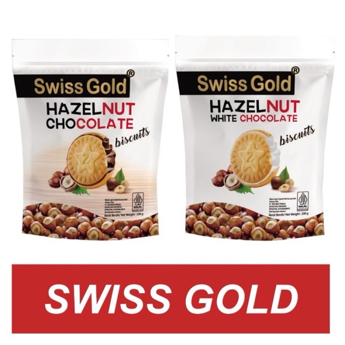 

Swiss Gold Hazelnut Biscuits Chocolate / White Chocolate / Biskuit Lapis Cokelat / Cokelat Putih Kacang Hazel 200gr
