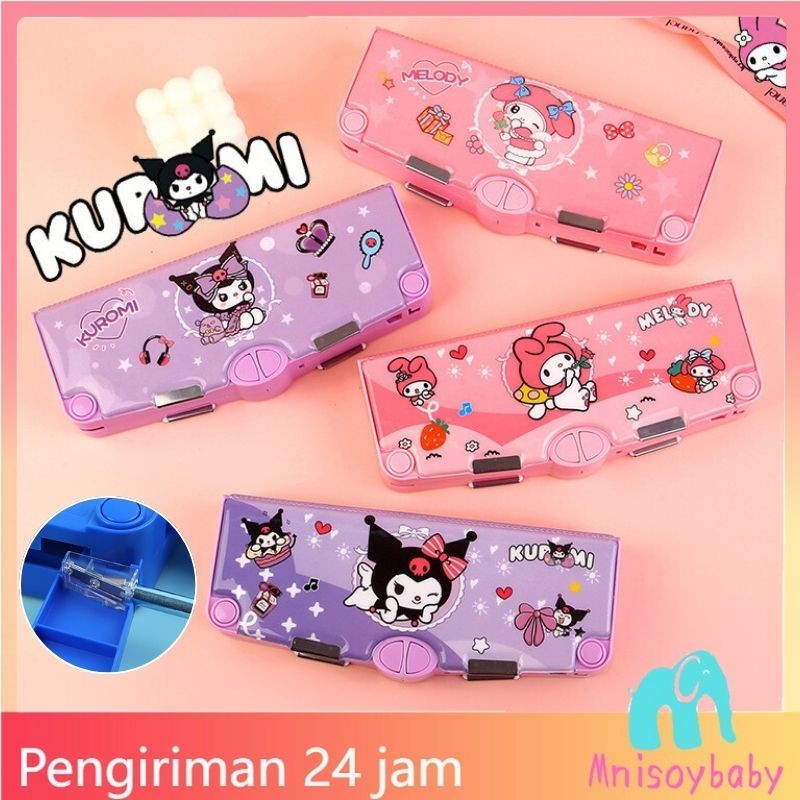 

【Penjual Lokal】Kotak Pensil Multifungsi Kuromi/Melodi Untuk Anak Lengkap Peruncing Gunting Isolasi Penghapus Penggaris Penebalan lapisan ganda pencil case
