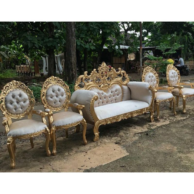 Sofa Manten Wayang / Sofa Pelaminan Raja Salman / Kursi Manten Jati / Kursi Pelaminan Ukir