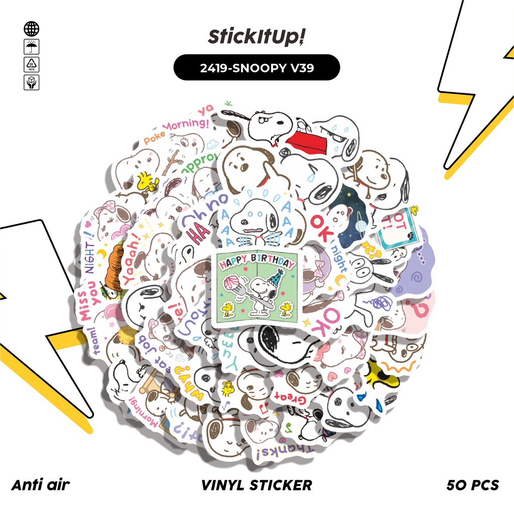 

COD✨ 50 Pcs Stiker Pack SNOOPY V39 Lucu Aesthetic Vynil Waterproof untuk Freebies Sticker Buku Journal Casing HP Laptop