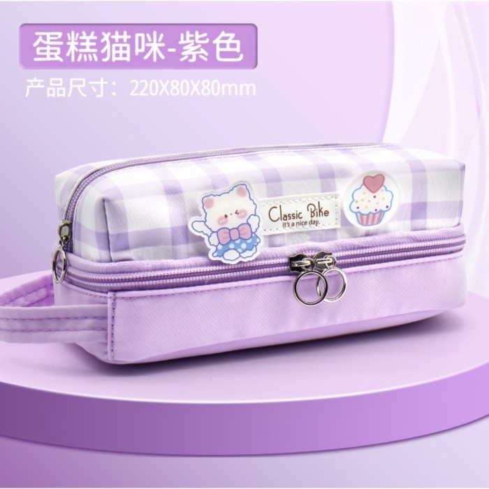 

BEST-Promo tempat pensil anak sekolah cewek tempat pen estetik pencil case pita - Purple B