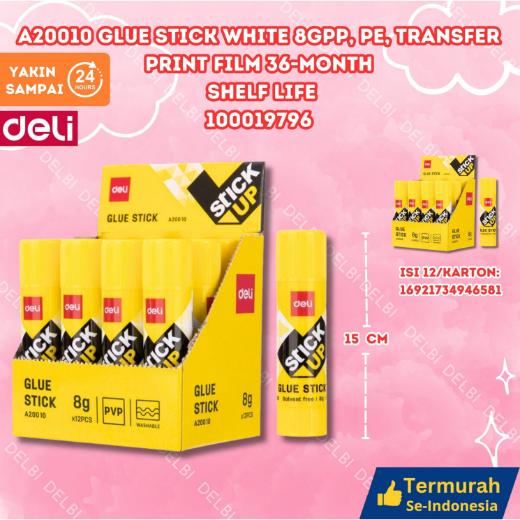 

Deli Lem Glue Stick EA20010 A20010 Glue Stick White 8gPP, PE, Transfer print film 36-month shelf life