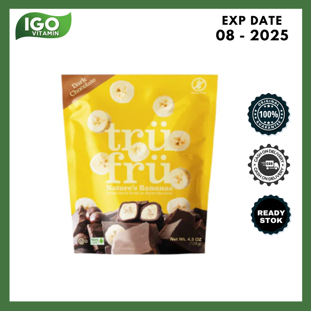 

Snack Cemilan Camilan Buah Pisang & Coklat TRUFRU Dark Chocolate Bananas 128g - Gluten FREE NON GMO