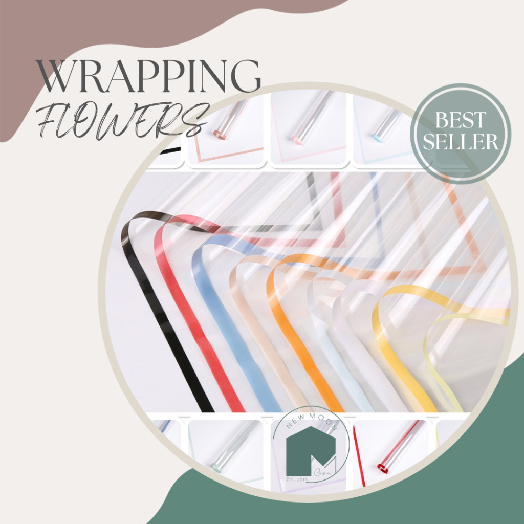

20 lembar flower wrapping paper transparan frame list warna color korea wrap bouquet paper bungkus