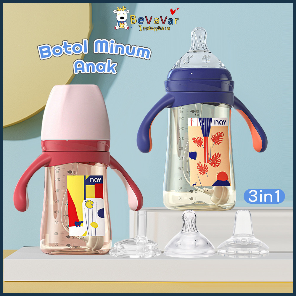 BEVAVAR 1 Cangkir 3 Dot Botol Susu Bayi Gelas Anak Anti Tumpah Botol Minum Sedotan
