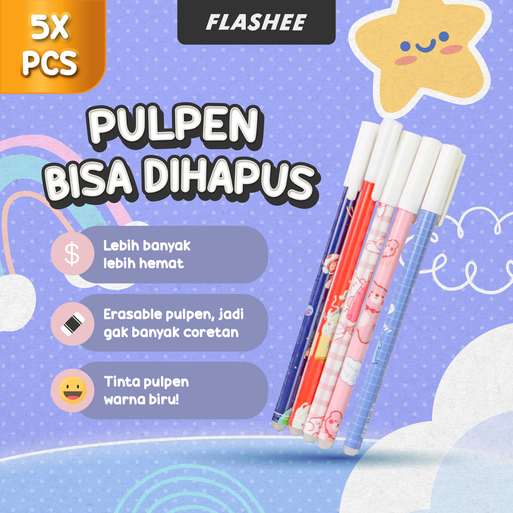 

Flashee Paket Pulpen Bisa Dihapus | Pen Gel Erasable 5pcs Bundle erasable pen murah