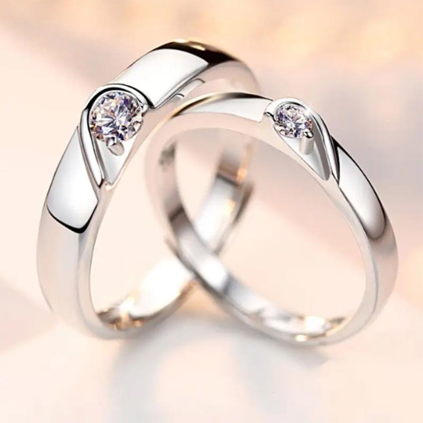 Sepasang Cincin Pasangan Perak Half Love Diamond Ring Adjustable Cincin Couple Nikah Pria Wanita