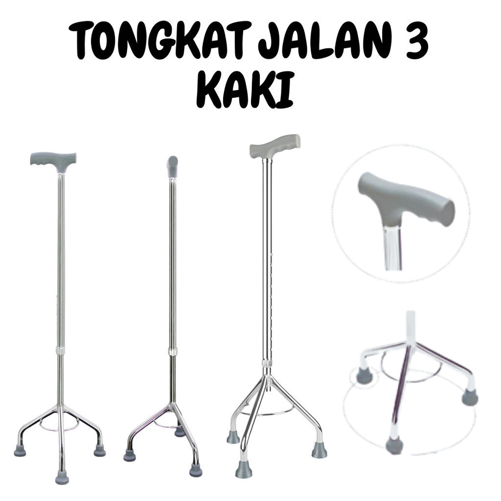 Tongkat Alat Bantu Jalan Stainless Kaki 3/Tongkat Jalan Orang Tua/Tongkat Jalan