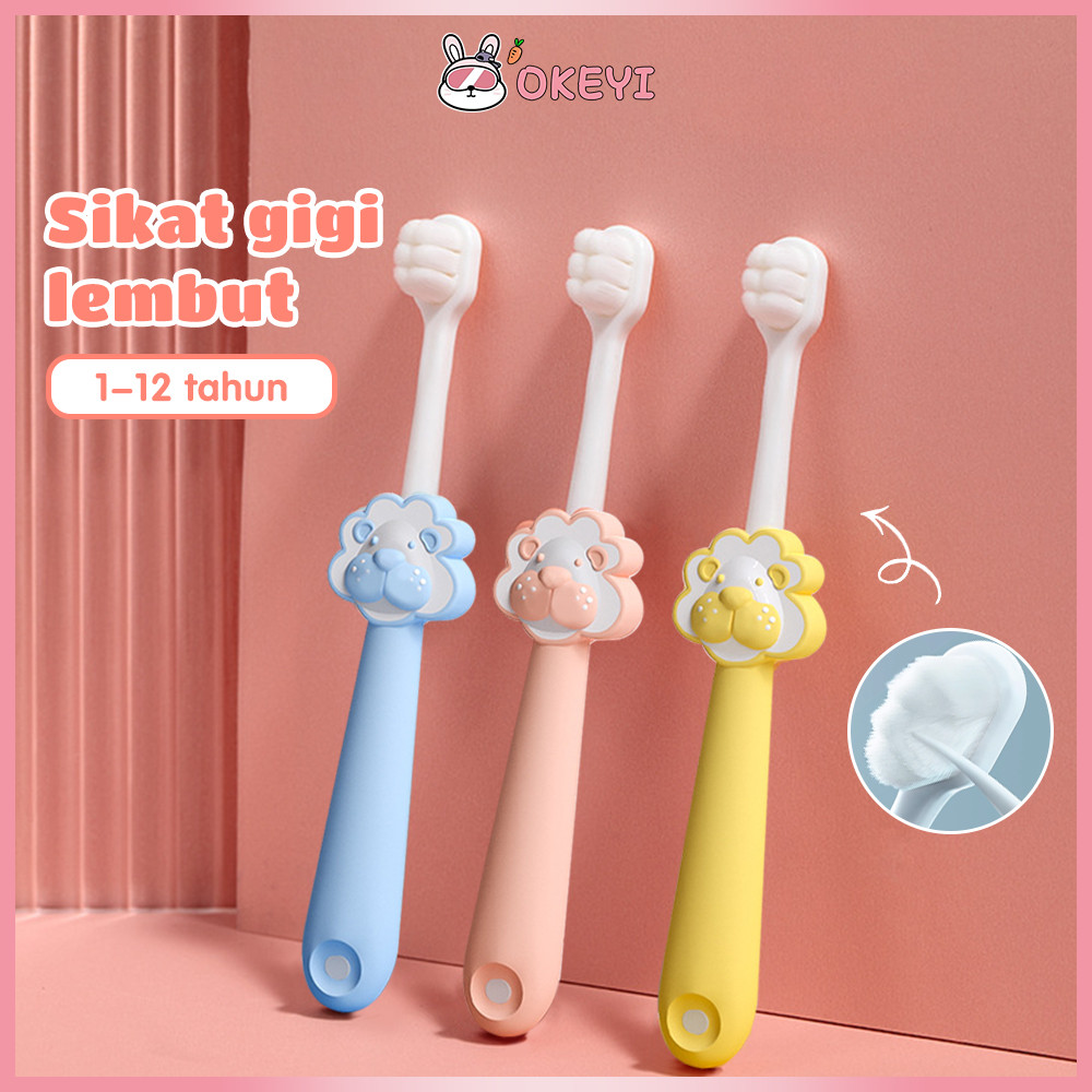 OKEYI Sikat Gigi Bayi Bentuk Singa Lucu Sikat Gigi Lembut Anak Bayi 1-12 Tahun