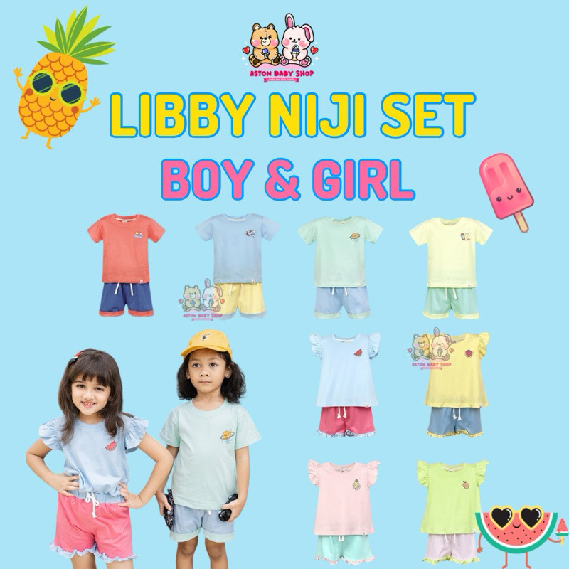 Libby Niji Set Boy & Girl / Setelan Baju Anak / Baju Set/ Kaos & Celana Anak