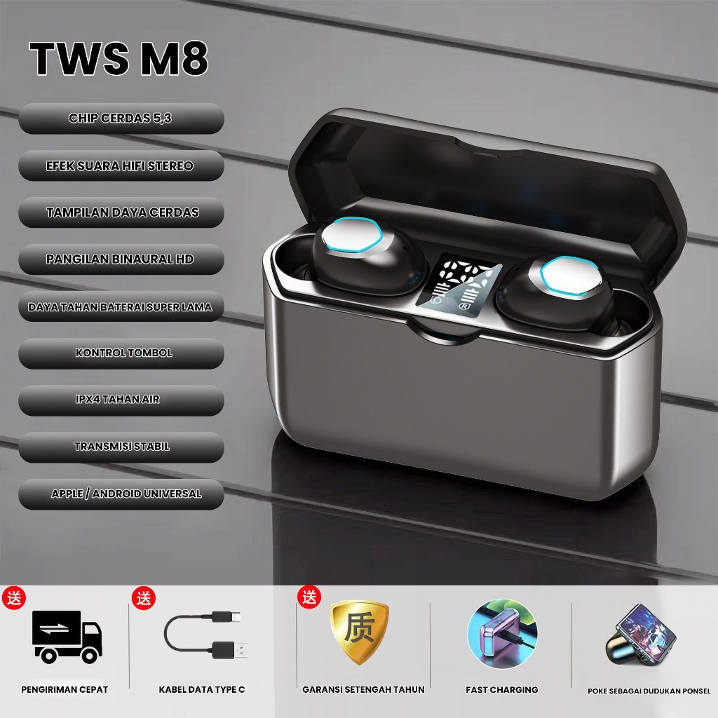 Earphone wireless bluetooth m8 headset nirkabel TWS M8