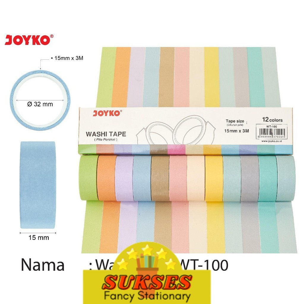 

Washi Tape Pita Perekat Selotip Kertas Warna Joyko Wt-100 15 Mm X 3 M